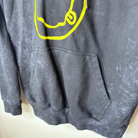 Nirvana Unisex Pullover Hoodie Sweatshirt Yellow Smiley Black Acid Wash SZ Small - Picture 2 of 7